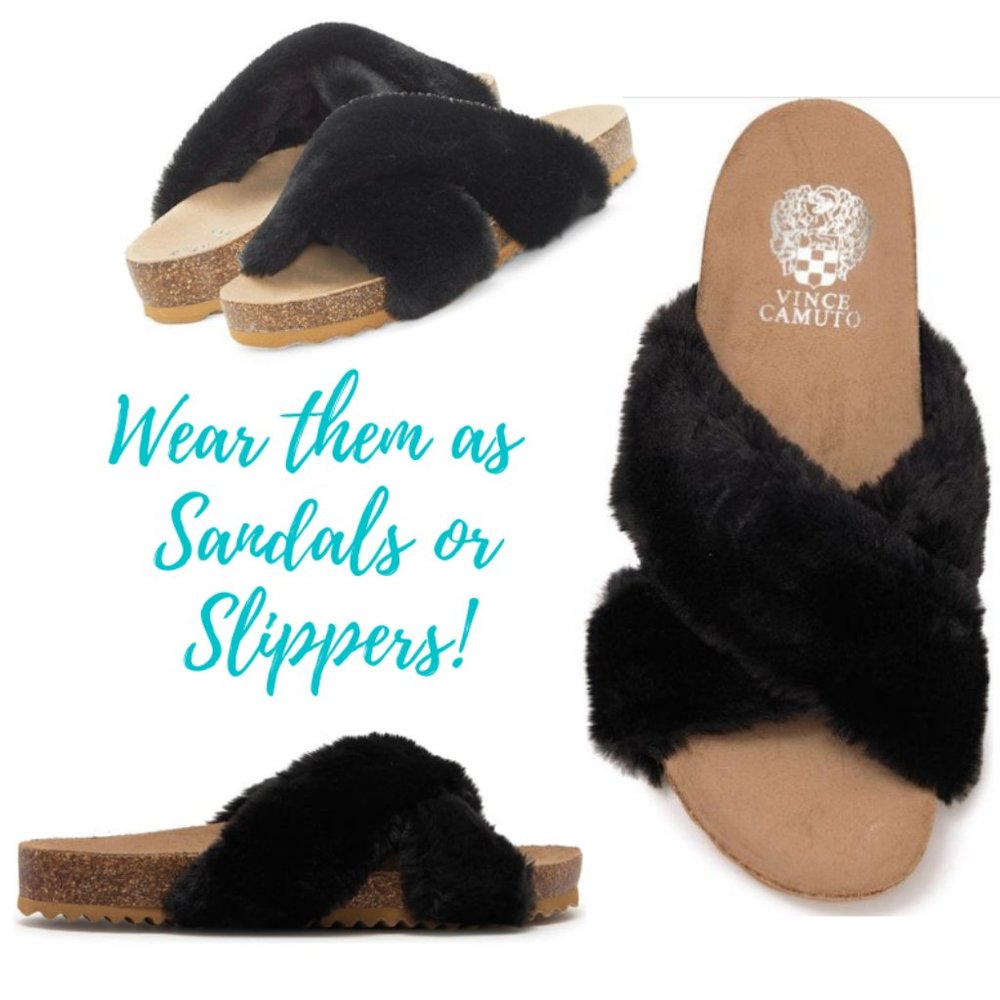 Vince Camuto Black Faux Fur Slide Sandal NEW IN BOX